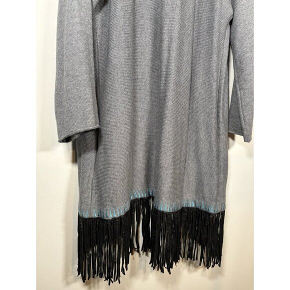 SOFT SURROUNDINGS Cashmere Blend Shawl Cardigan Duster Grey Leather Fringe Large - Picture 7 of 8